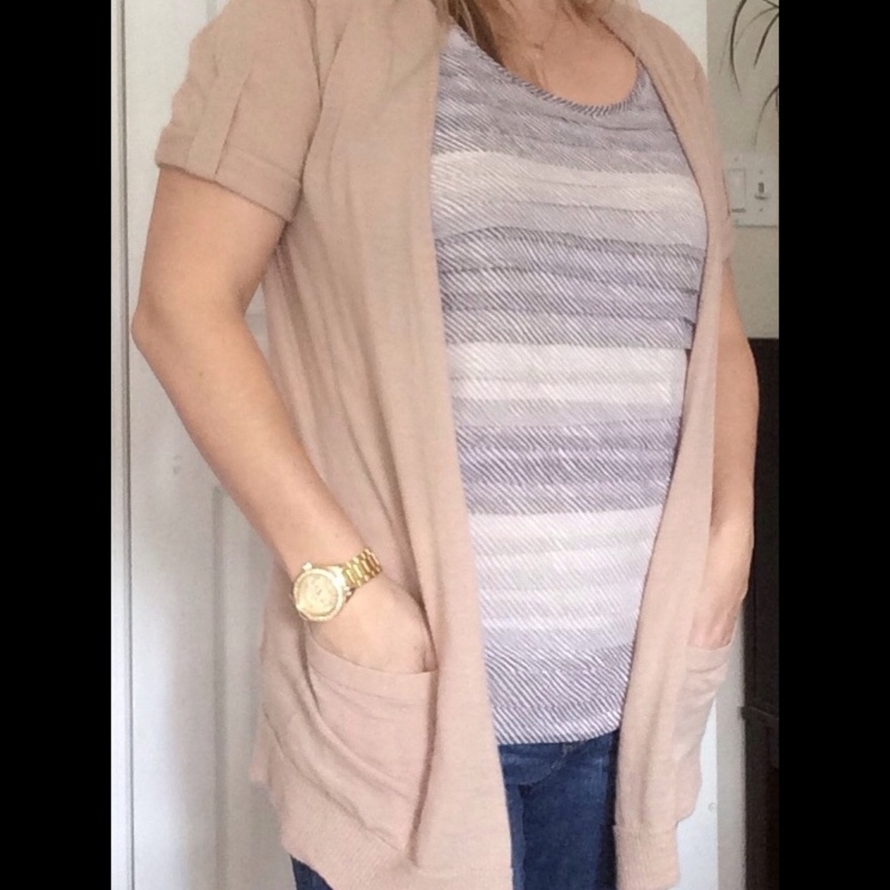 LOFT Rose Colored Short Sleeve Knit Cardigan